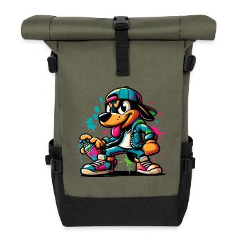 Graffiti Dog Skateboard Style - Roll Top Backpack - olive/black - Front