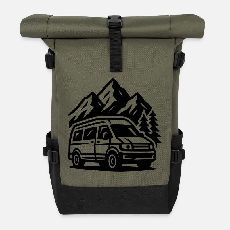 Vanlife - Roll Top Backpack - olive/black