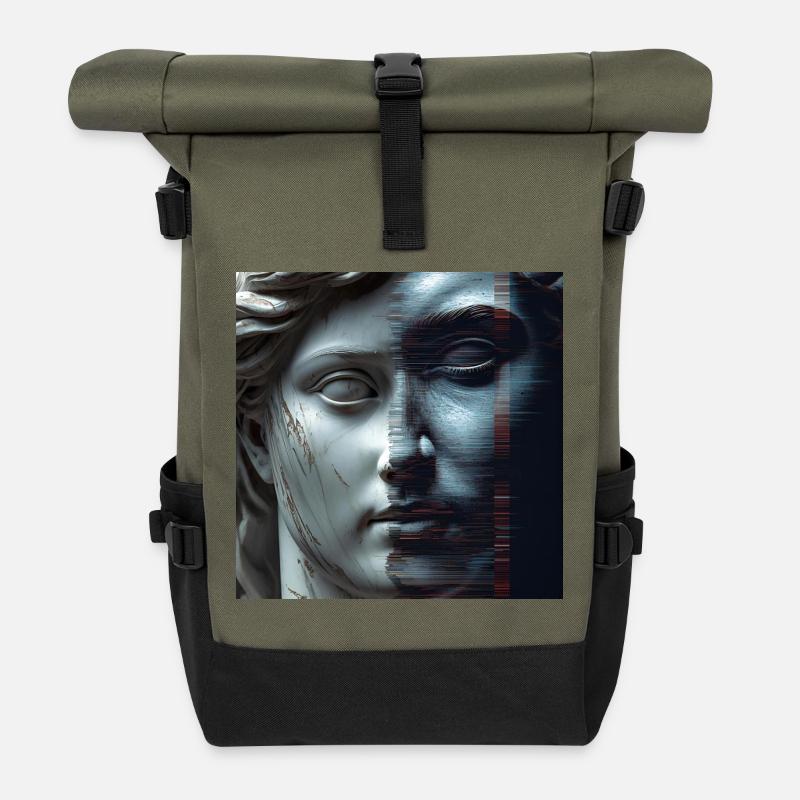 Antiquity meets glitch - Roll Top Backpack - olive/black