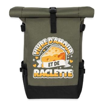 Live On Love And Raclette Lustiges Geschenk - Rolltop Rucksack - Olive/Schwarz - Vorne