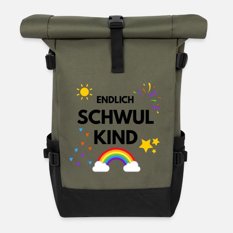 Endlich Schwul Kind - Rolltop Rucksack - Olive/Schwarz
