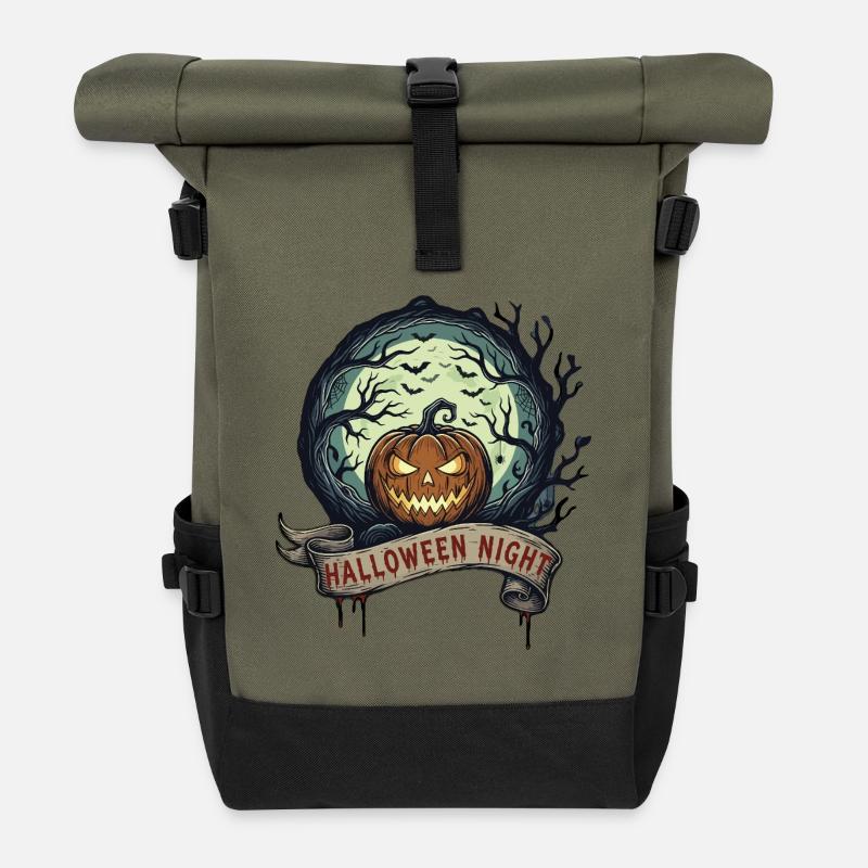 Halloween Kürbis im Mondschein - Rolltop Rucksack - Olive/Schwarz