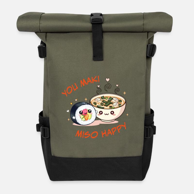 You Maki Miso Happy Sushi Bowl - Roll Top Backpack - olive/black