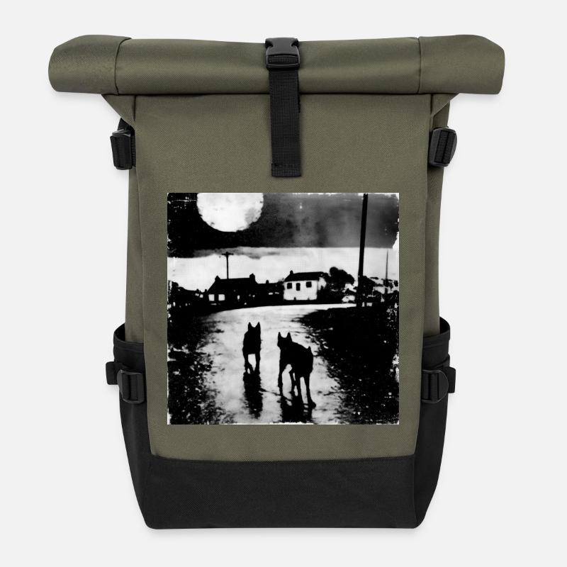 Moonlit night with two dogs - Roll Top Backpack - olive/black