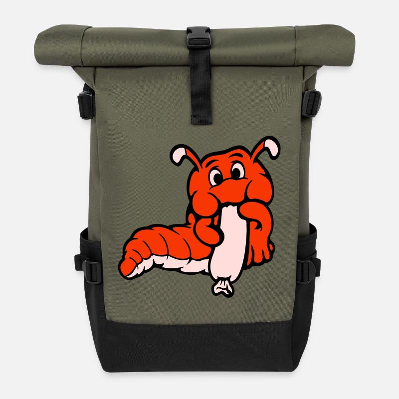 Raupe Wurm Glücklich Isst Wurst Würstchen Hot Dog - Rolltop Rucksack - Olive/Schwarz