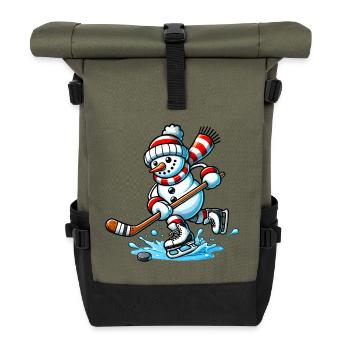 Eishockey Schneemann in Action - Rolltop Rucksack - Olive/Schwarz - Vorne