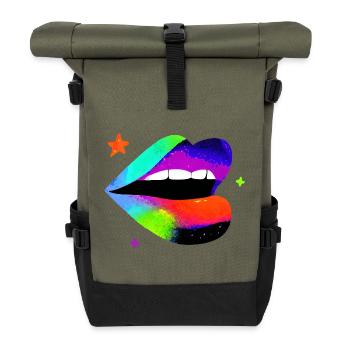 Rainbow Lip Pop Art - Roll Top Backpack - olive/black - Front
