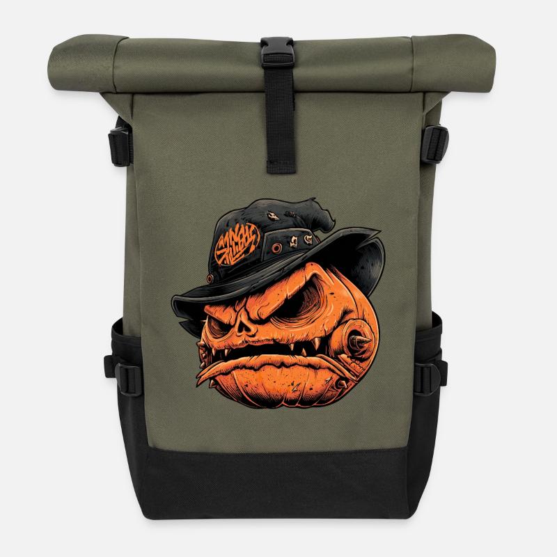Pumpkin Punk Hat Horror - Roll Top Backpack - olive/black