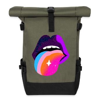 Cosmic Rainbow Tongue Lips - Roll Top Backpack - olive/black - Front