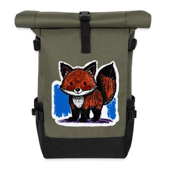 Kleiner Fuchs (Buntstiftzeichnung) - Rolltop Rucksack - Olive/Schwarz - Vorne