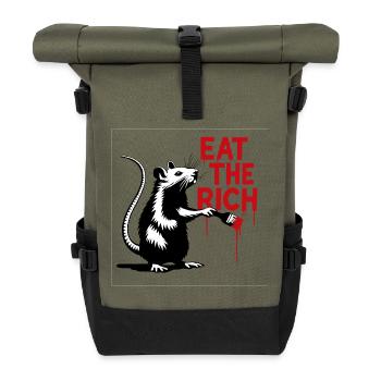 Ratte mit Botschaft Eat the Rich - Rolltop Rucksack - Olive/Schwarz - Vorne