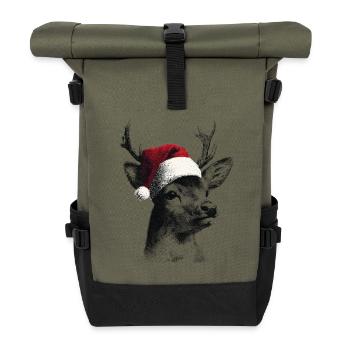 Reindeer with Santa hat in dot style - Roll Top Backpack - olive/black - Front