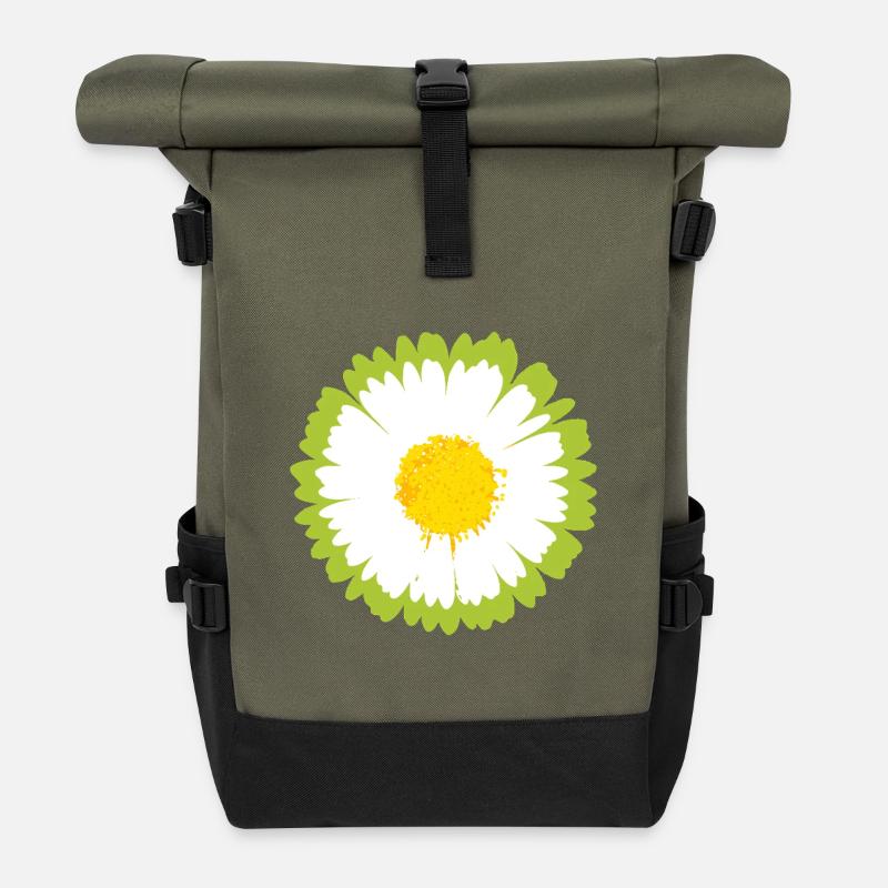 Fleur pop de marguerite ensoleillée - Sac à dos roll top - olive/noir
