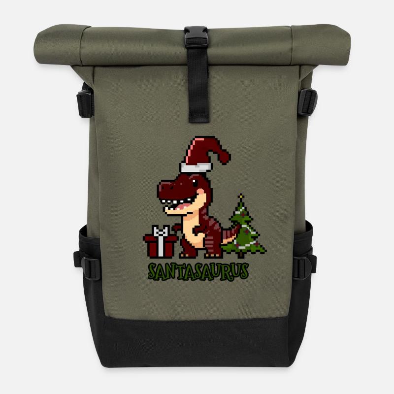 Santasaurus Weihnachtsdino - Rolltop Rucksack - Olive/Schwarz