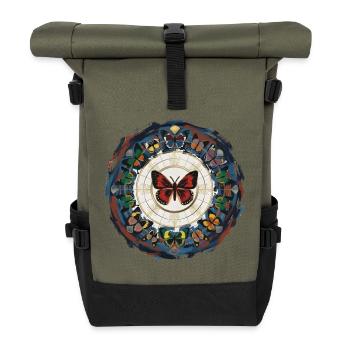 Mandala du cercle des papillons - Sac à dos roll top - olive/noir - Devant