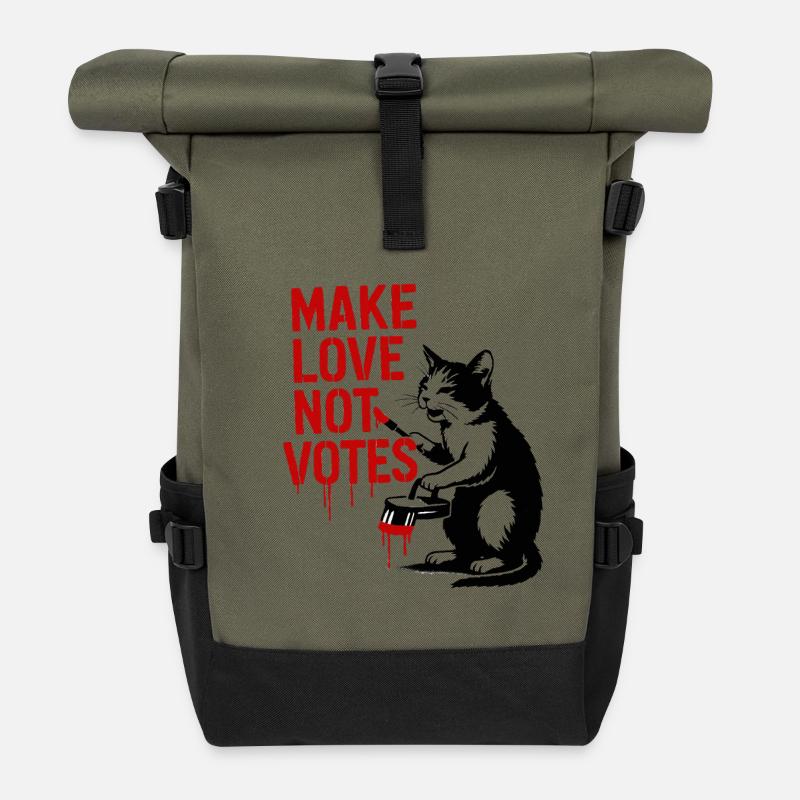 Make Love Not Votes Katze - Rolltop Rucksack - Olive/Schwarz