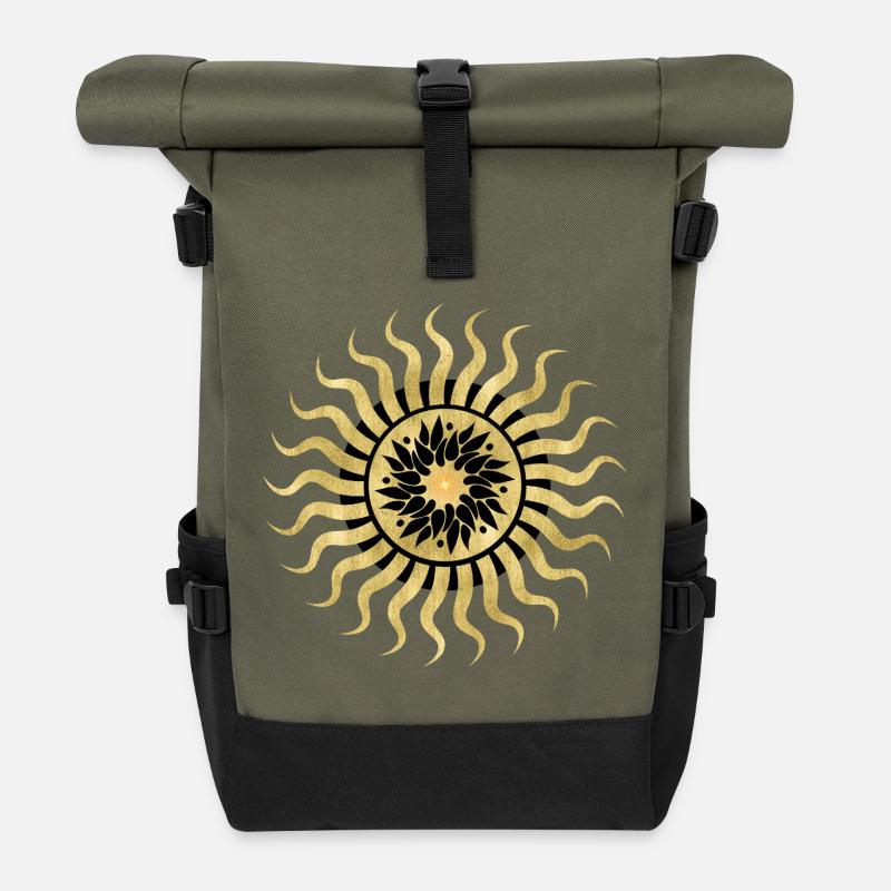 Soleil doré mandala floral - Sac à dos roll top - olive/noir