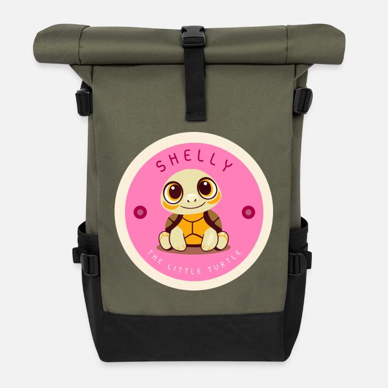 Shelly the Little Turtle Stamp Design - Roll Top Backpack - olive/black