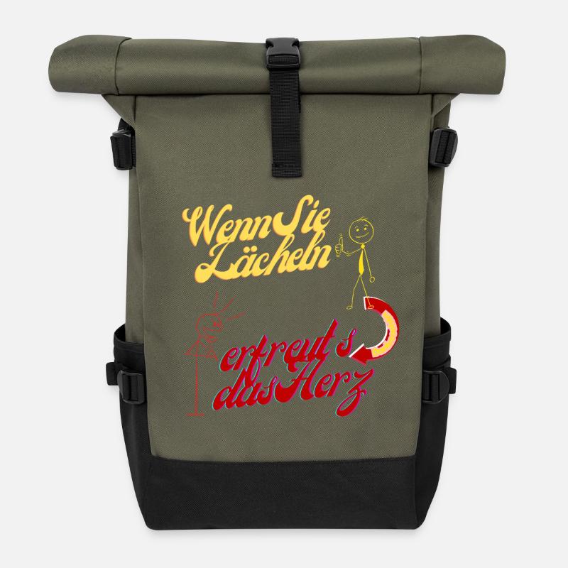 Wenn Sie lächeln erfreut's das Herz - Rolltop Rucksack - Olive/Schwarz