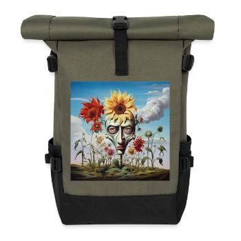 Surreales Sonnenkopf-Gesicht - Rolltop Rucksack - Olive/Schwarz - Vorne