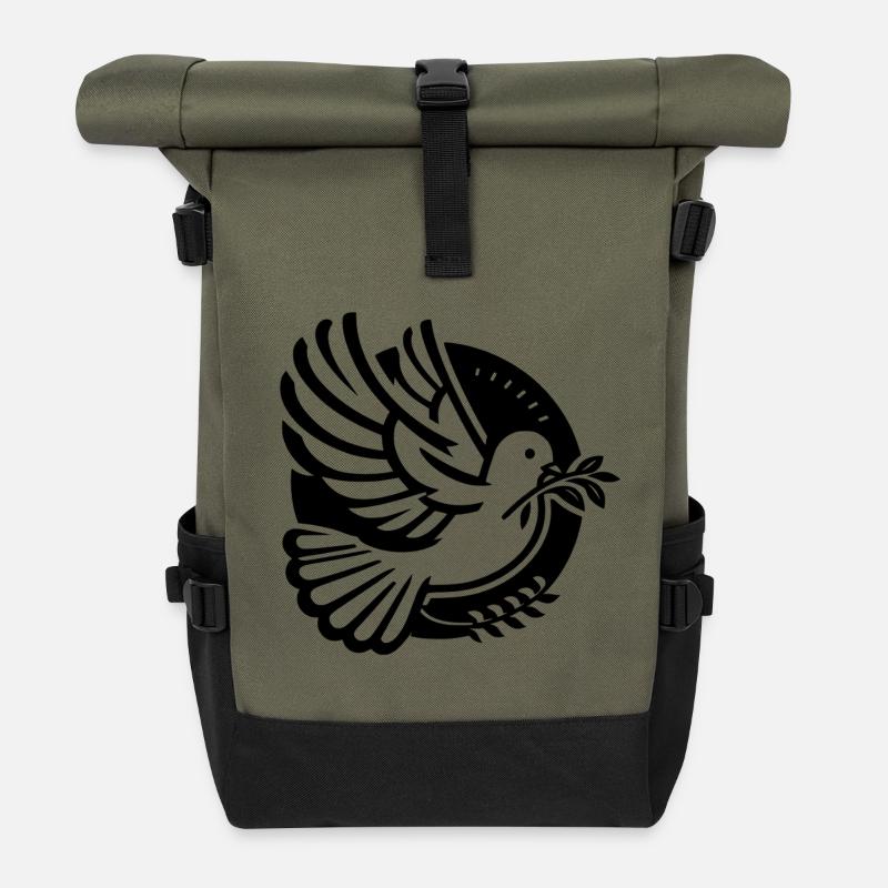 Friedenstaube – Symbol der Hoffnung - Rolltop Rucksack - Olive/Schwarz