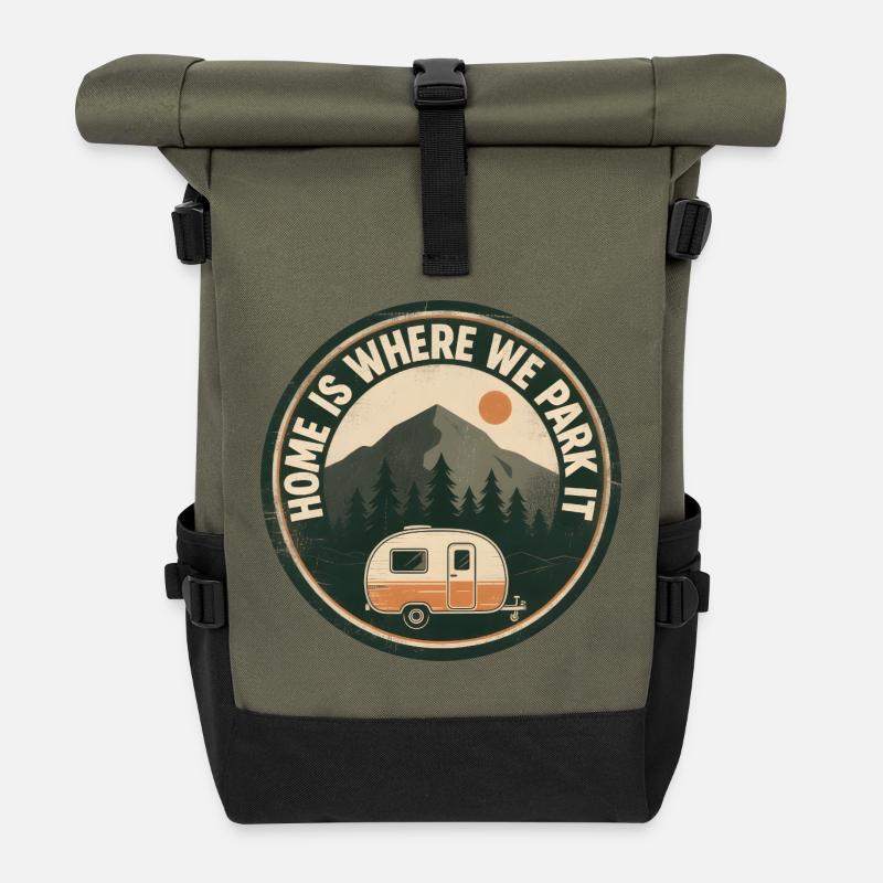 Camper Camping Home est l’endroit où nous le garons - Sac à dos roll top - olive/noir