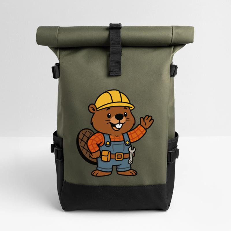 Beaver Construction Worker Bob Helm Hello Plan Builder Roll Top Backpack