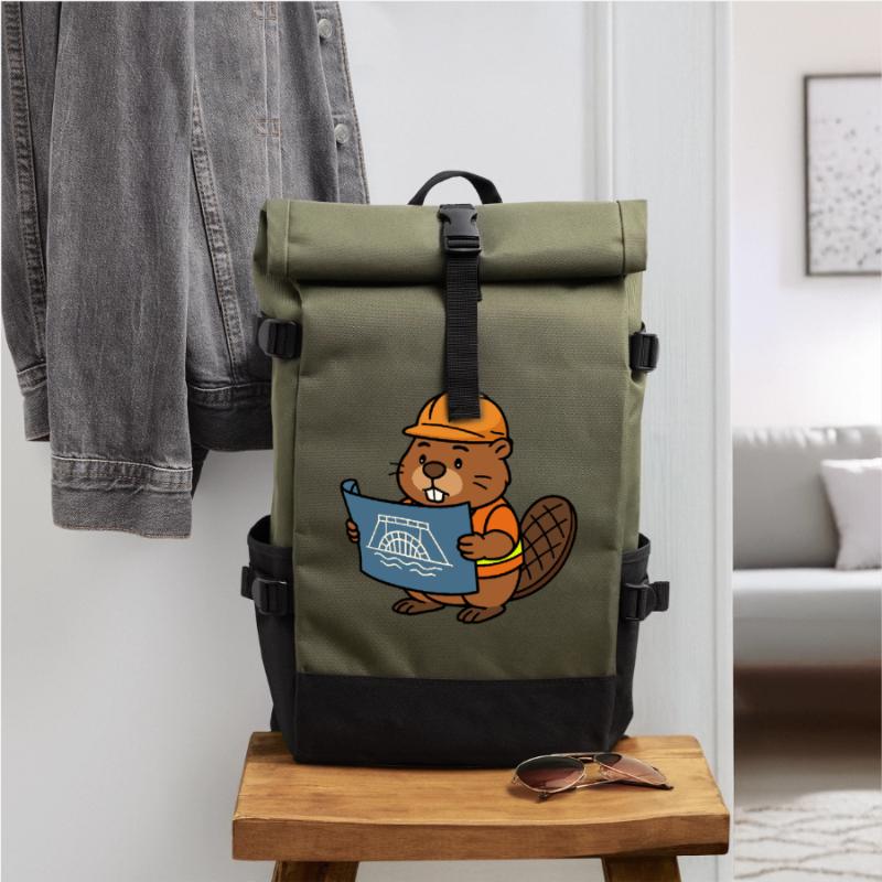 Beaver Construction Worker Bob Master Builder Plan Construction Dam Roll Top Backpack