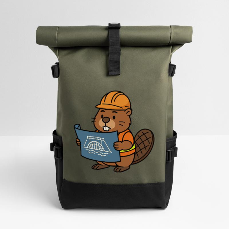 Beaver Construction Worker Bob Master Builder Plan Construction Dam Roll Top Backpack