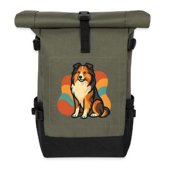 Lebhafter Shetland-Schäferhund Sunburst - Rolltop Rucksack - Olive/Schwarz - Vorne