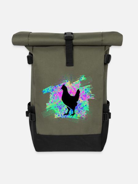 Huhn Hühner - Rolltop Rucksack - Olive/Schwarz