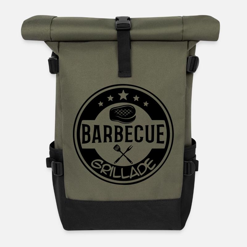 Logo BBQ grillade - Sac à dos roll top - olive/noir