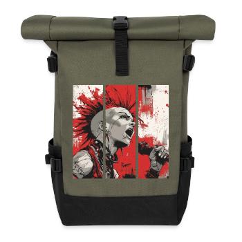 Punk Rebellion – Singer with mohawk - Roll Top Backpack - olive/black - Front