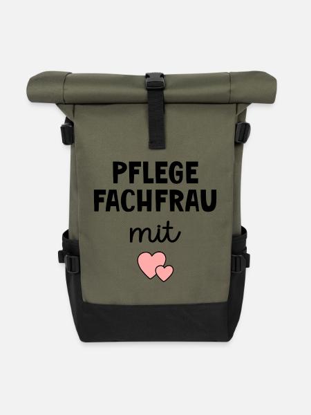 Pflege Pflegefachfrau mit Herz - Rolltop Rucksack - Olive/Schwarz
