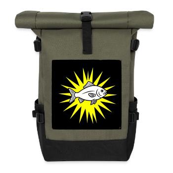 Cooler Fisch im Punk Rock & Pop Art Stil - Rolltop Rucksack - Olive/Schwarz - Vorne