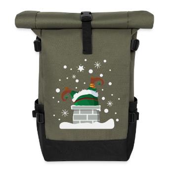 Elf im Kamin Weihnachtshumor - Rolltop Rucksack - Olive/Schwarz - Vorne