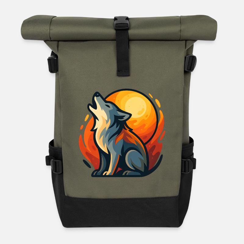 Wolf howling - Roll Top Backpack - olive/black