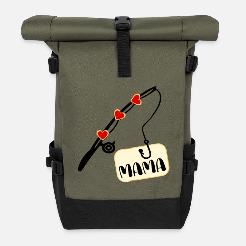 Angelrute Angeln Mutter Mama - Rolltop Rucksack - Olive/Schwarz
