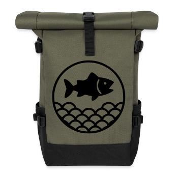 Angeln & Fischen | Petri Heil Hobby Logo - Rolltop Rucksack - Olive/Schwarz - Vorne