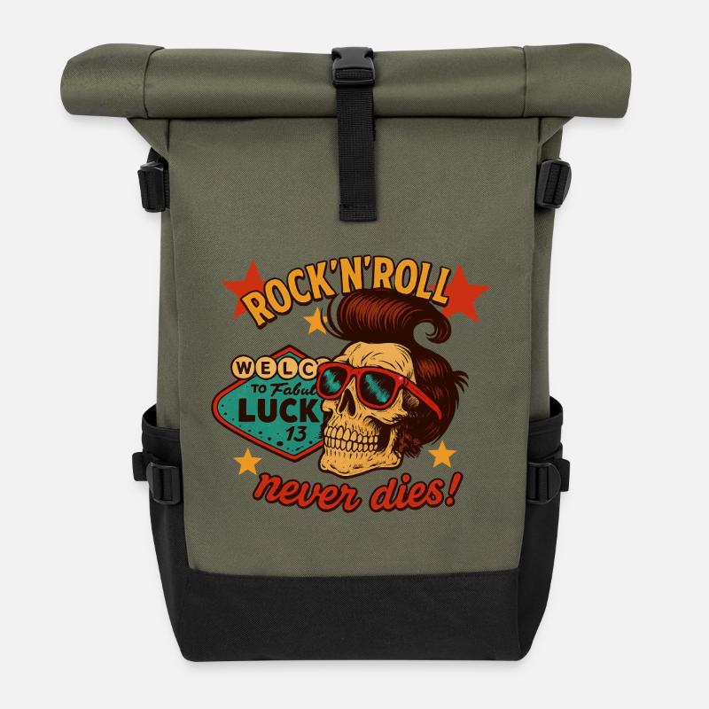 Rock'n'Roll stirbt nie! - Rolltop Rucksack - Olive/Schwarz