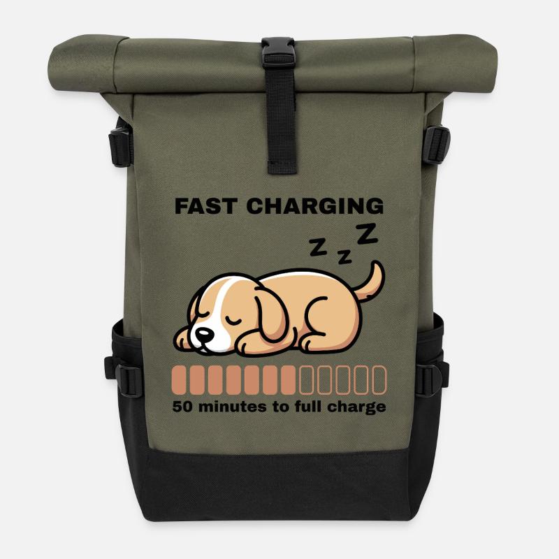 Powernap Hund – Fast Charging - Rolltop Rucksack - Olive/Schwarz