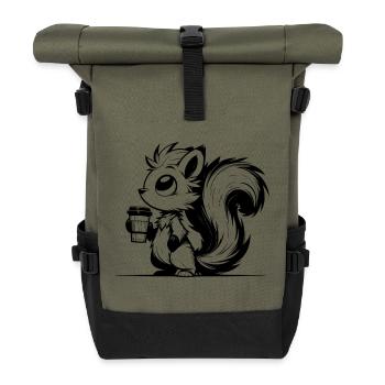 Eichhörnchen im Koffeinrausch - Bin schon wach - Rolltop Rucksack - Olive/Schwarz - Vorne