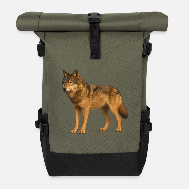 Wolf in Wilderness - Roll Top Backpack - olive/black