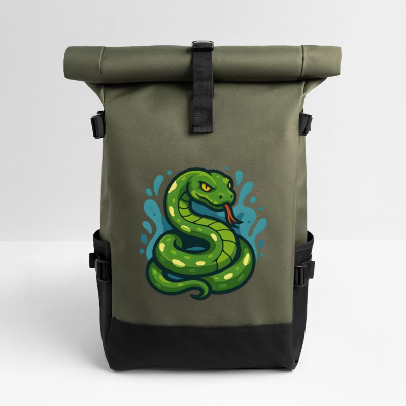 Green Tree Python Snake in Wave Roll Top Backpack