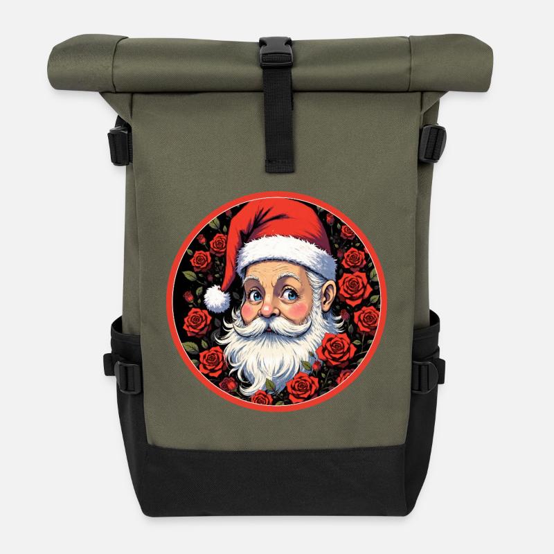 Romantic Santa Claus with roses - Roll Top Backpack - olive/black