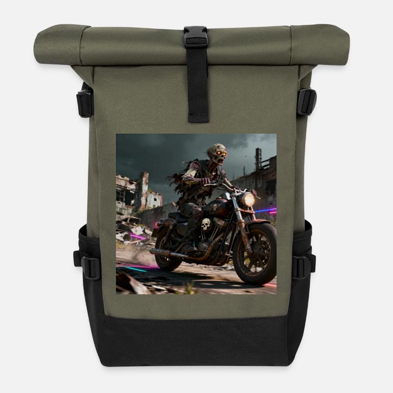 Zombie Rider Motorrad Armageddon - Rolltop Rucksack - Olive/Schwarz