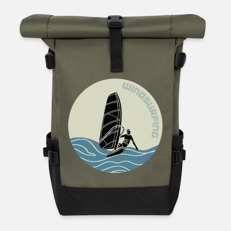Windsurfer auf Wellen - Rolltop Rucksack - Olive/Schwarz