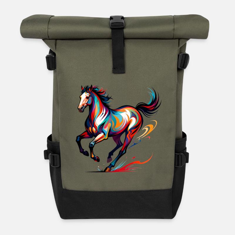Cheval coloré abstrait - Sac à dos roll top - olive/noir