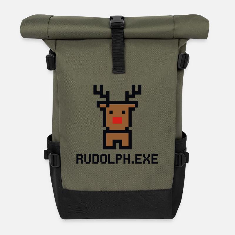 Renne Rudolph.exe pixels - Sac à dos roll top - olive/noir