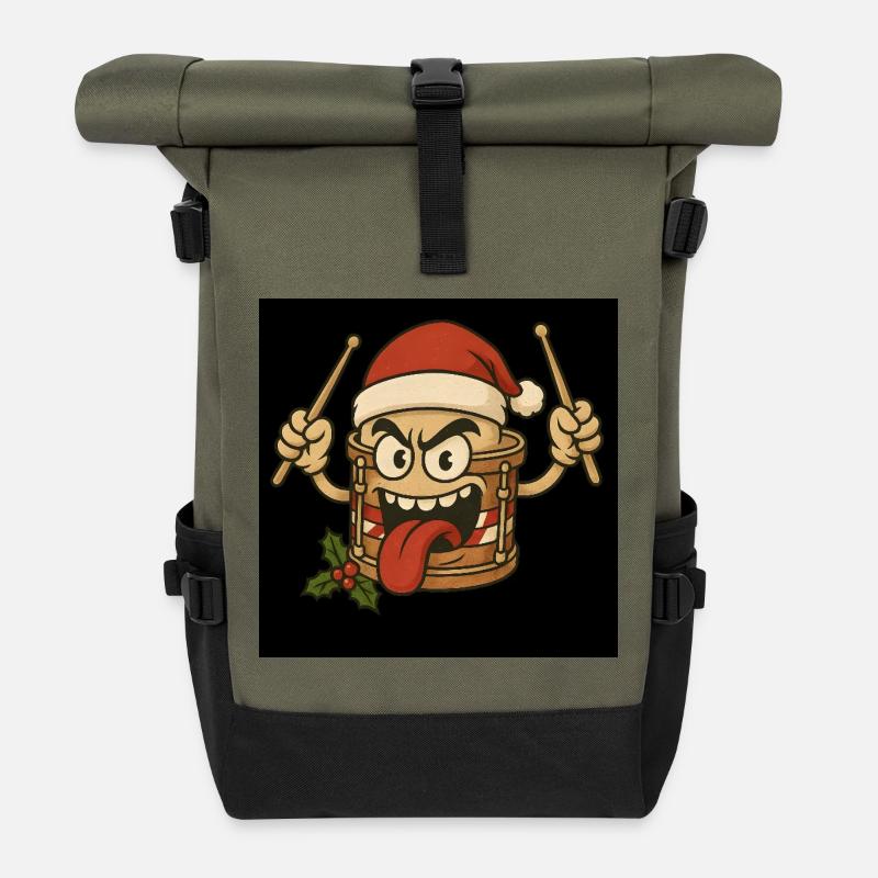 Tambour de Noël avec une tête espiègle - Sac à dos roll top - olive/noir